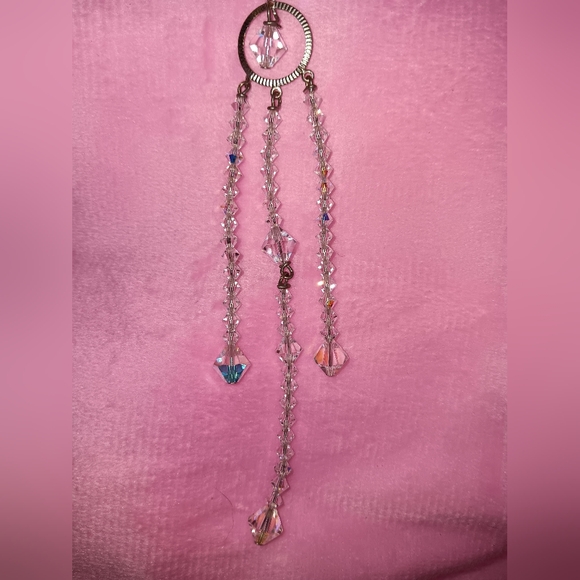 Vintage Clear & Watermelon Aurora Borealis Crystal Drop Necklace & Earring Set - Picture 3 of 7